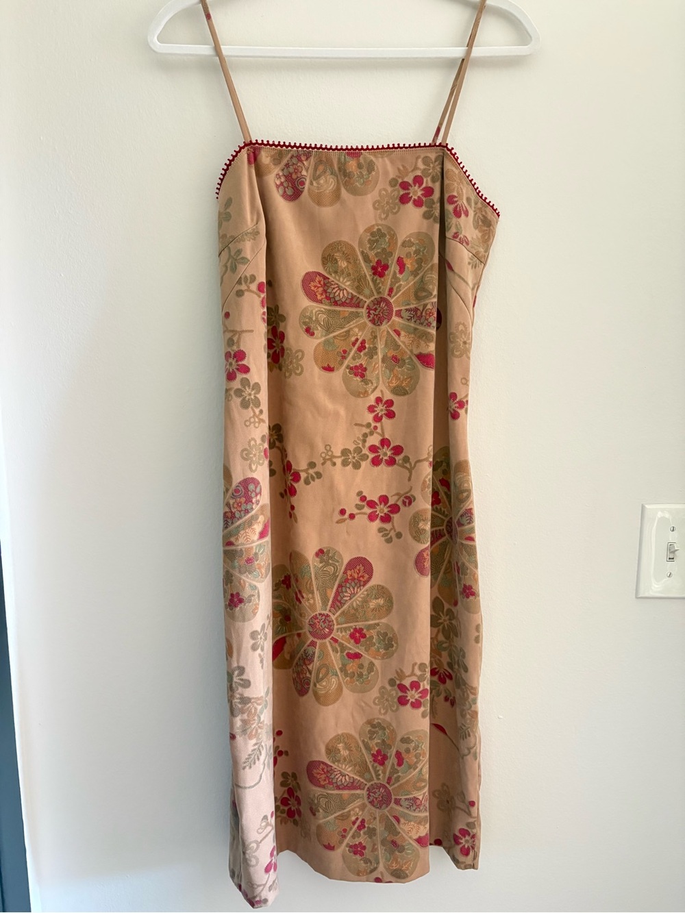 A Gaci Too vintage floral slip dress with red and beige flowers
